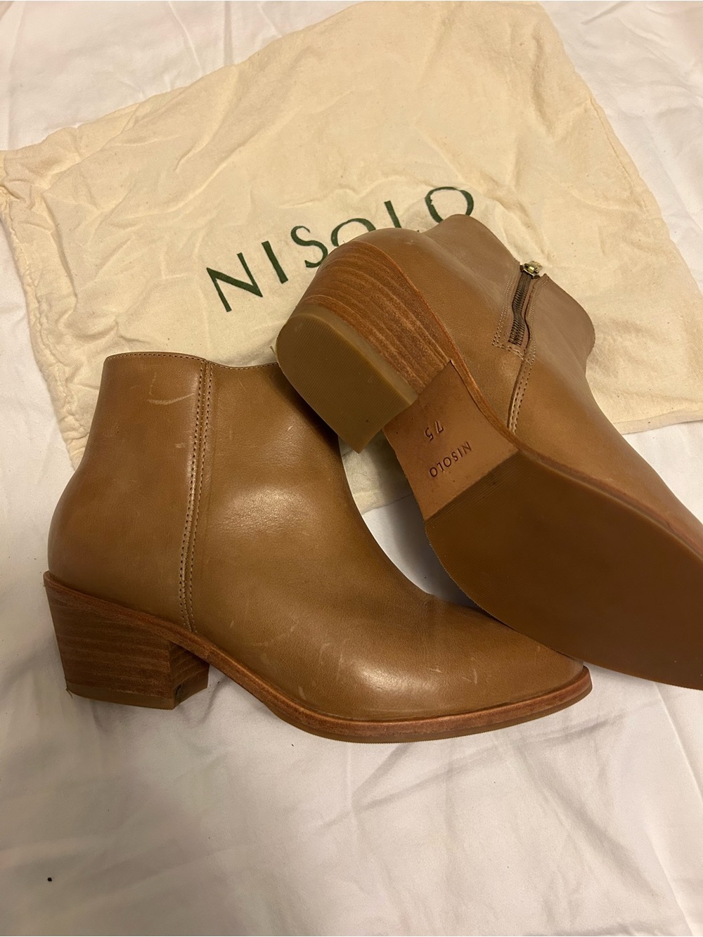 Nisolo Brown Leather Ankle Booties with Stacked Heel